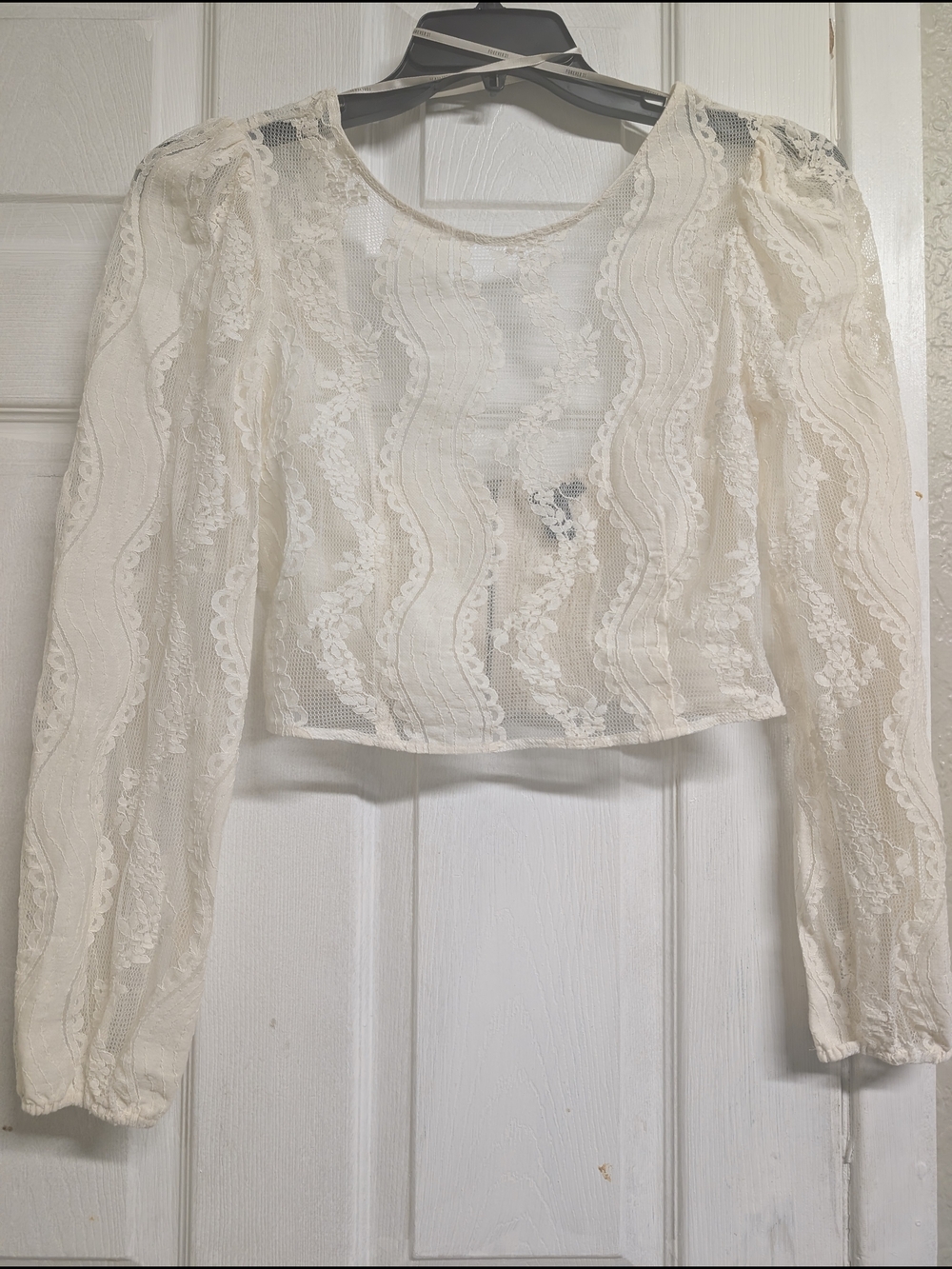Forever 21 Ivory Lace Long-Sleeve Crop Blouse
